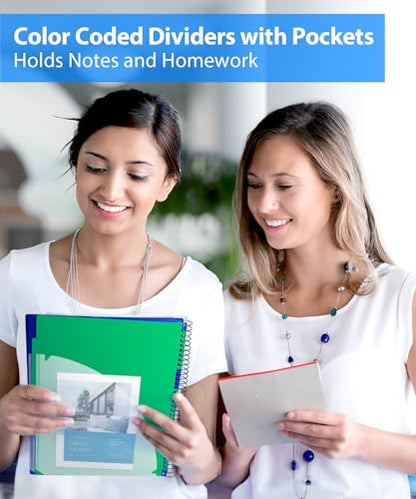 Dunwell 3-Subject Spiral Notebook College Ruled 8.5x11 (Blue), 150 Sheets (300 Pages), Tabs, Colorful Movable Divider Pockets Fit 8.5 x 11 Content, Front/Back Plastic Covers, 3-Hole Perforated Pages - color: Blue