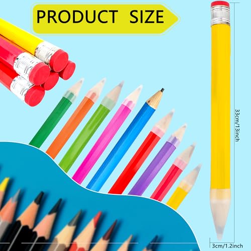 9 Pack 13 Inch Wooden Jumbo Pencils Funny Novelty Giant Wood Pencils Large Toy Wood Pencil for Kids School Students Office Home Party Favors, 9 Colors