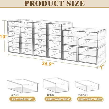 YFXCVSL Acrylic Makeup Organizer with 31 Drawers, 6 Pack Clear Storage Drawers, Bathroom Makeup Organizer for Palettes, Cosmetic, and Beauty Supplies,Ideal for Vanity, Cabinet,Desk Organization - size: 31 Drawers