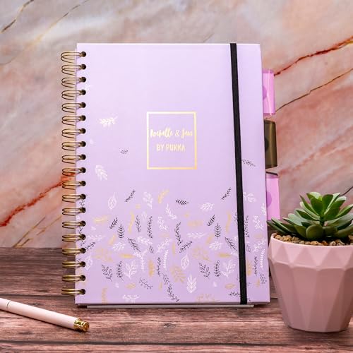 Pukka Pad 5 Subject Spiral Notebook 12-Pack - 200 Pages, 100 Sheets of 80GSM Paper with Repositionable Dividers & Perforated Edges for School & Office - B5-7 X 10, Purple, Squared - color: Rochelle & Jess Squared
