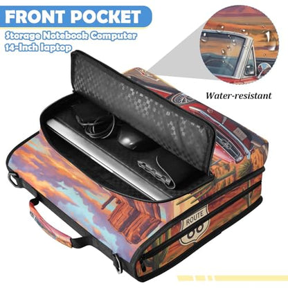 Retro Road 2inch 3 Ring Zipper Binder Multi-Pocket Storage Holds 14 Inch Laptop for Students and Office Use - color: Retro Road