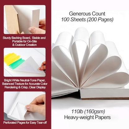 TRANSON A6 Mini Sketchbook Marker Pad, 110lb/160gsm Heavyweight Art Paper, No Bleed Through, 100 Sheets/200 Pages 4.13"x5.83" for Drawing & Sketching - size: A6 160gsm