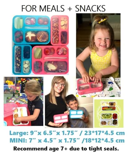 Bento Box Lunch Boxes and Snack Containers for Kids Girls Boys Adults Toddlers, Leak-Resistant Portion Container Kits BPA Free | Value Pack Set of 4, Blue & Pink - color: Blue + Pink Large + MINI 4 Pack