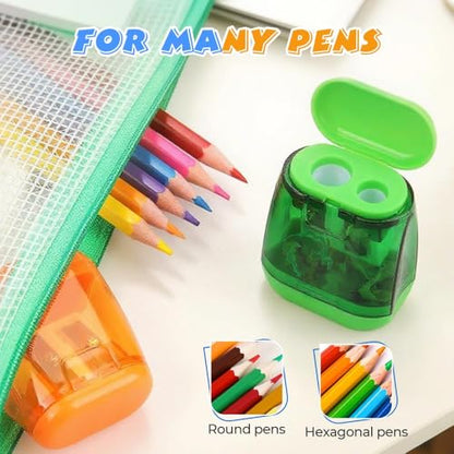 4 Pcs Pencil Sharpeners with Lid, 2025 New Dual Hole Sharpener, Colored Handheld Sharpener Suitable for Kids Adults Students School Class Home Office (Blue)