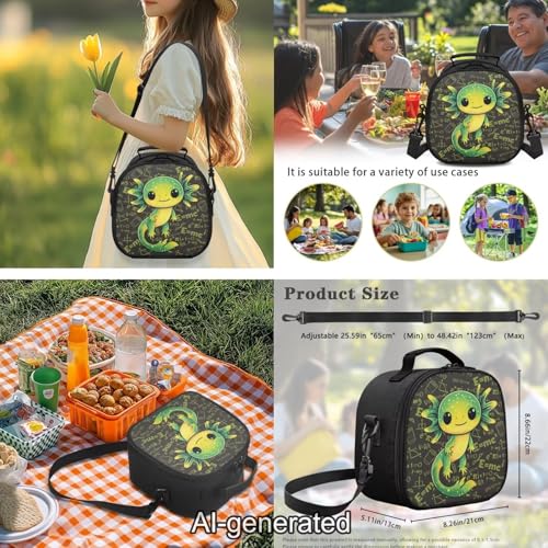 Green Axolotl School Backpack Set 5 Pieces with Lunch Bag Pencil Case and Water Bottle Holder for Kids Girls Boys Elementary and Middle School - color: Green Axolotl