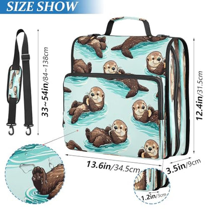 Cute Sea Otters Zipper Binder for School with Shoulder Strap & Extra Pockets - 1.5 Inch 3-Ring Binder Holds 500+ Sheets, Textbooks, Laptop - color: Cute Sea Otters