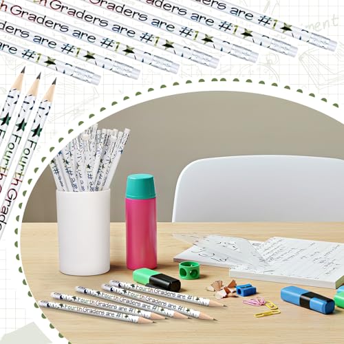 Tenceur 24 Pcs 4th Graders Pencils Bulk Motivational Pencils with Erasers Inspirational Pencil with Back to School Supplies for Kids Student Teacher Classroom Reward - style: 4th Graders