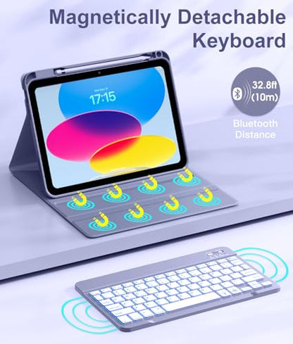 Hamile for iPad 11th 10th Generation Case with Keyboard - 7 Colors Backlit Wireless Detachable Folio Keyboard Cover with Pencil Holder for iPad 11-inch A16 2025 10th Gen 10.9 Inch 2022 (Blue Gray) - color: Blue Gray