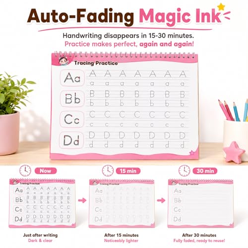 Large Magic Grooved Writing Practice for Kids 3-5, Grooved Writing Books for Kids 6-8, Handwriting Practice Ages 5-7, Preschool Learning Activities (Practice 6-Books)