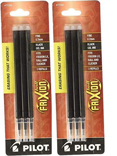 PILOT FriXion Gel Ink Refills for Erasable Pens, Fine Point, Black Ink, 6-Pack (77330)