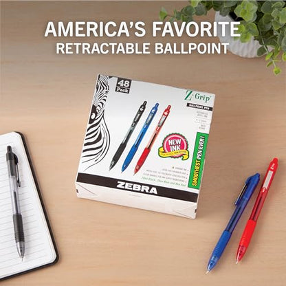 Zebra Pen Z-Grip Retractable Ballpoint Pen, Smooth-Flowing Black/Blue/Red Ink, 1.0mm Medium Point, School & Office Supplies, Ideal for Note-Taking, Journal and Planner Use, 48-Pack (22048) - color: Business C