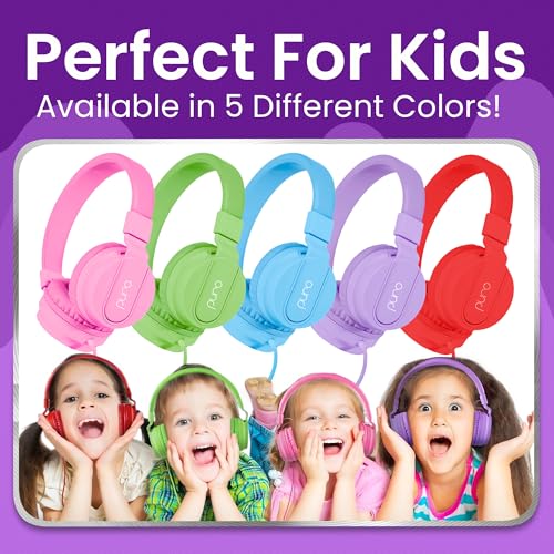 Puro Sound Labs Kids Wired Headphones – Volume-Limiting & Adjustable, Safe & Comfortable Headphones for Kids – Compatible with PCs, Smartphones & Tablets, Ideal for School & Travel – PuroBasic, Purple - color: Purple