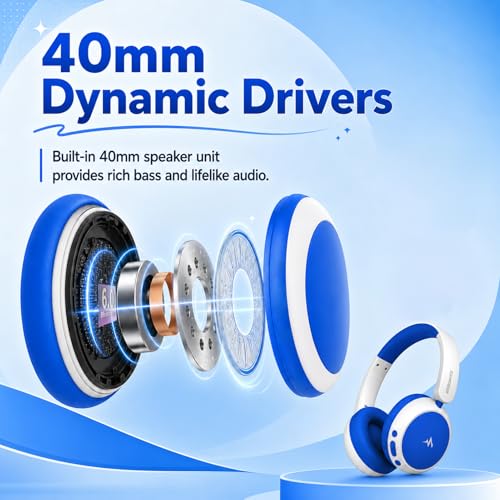 Kids Wireless Headphones with Active Noise Cancelling, 58H Playtime, Bluetooth 6.0, Safe Volume, Foldable Over-Ear Wireless Headset with 3.5mm Wired Option for iPad/Tablet,School,Travel - color: Blue