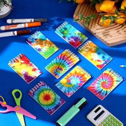 Zonon 48 Pcs Mini Tie Dye Notepads Bulk Blank Mini Spiral Notebooks Pastel Art Party Note Pads for Tie Dye Birthday Party Goodie Bag Fillers Classroom Rewards