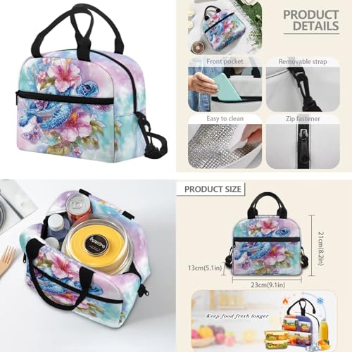 Kids Backpack Set, Sea Turtle Hibiscus Print School Backpack with Lunch Bag, Pencil Case and Water Bottle Cover 4 in 1 Set for Elementary School Boys and Girls Daily Use - color: Floral Sea Turtle Print