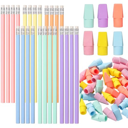 Gersoniel 24 Pack Pastel Macaron No.2 HB Pencils with 48 Eraser Caps, Aesthetic Cute Wooden Unsharpened Writing Pencils Bulk for Journaling, Planning, Office and Creative Workspaces - color: macaron Colors