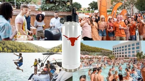 University of Texas at Austin 32oz Stainless Steel Double Walled White Beverage Bottle with Flip Straw Spout - College Gear for Playoff Season – For Office, Home or Auto – Show your Longhorn Pride - style: Texas / White