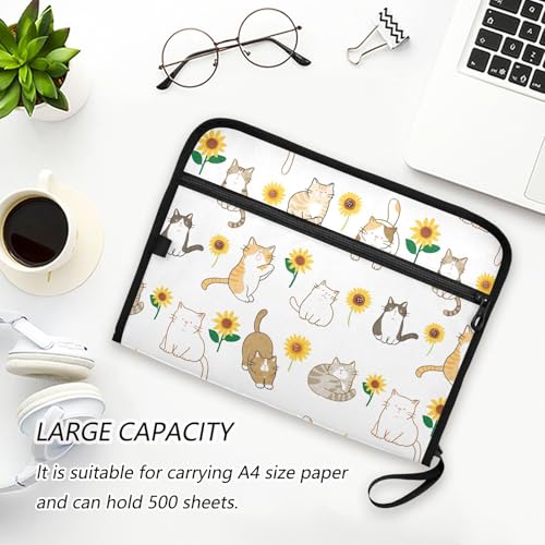 Cartoon Cat Sunflower File Folders,Plastic Folders with 13 Pockets,Expandable File Folder for Documents School Students Office,Aesthetic Folder with Labels A4 Letter Size - color: Multi 15