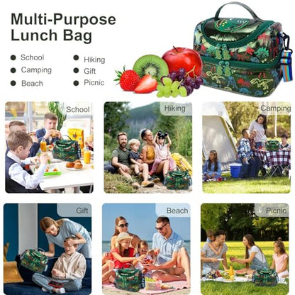 RHCPFOVR Kids Lunch Bag - Double Decker Cooler Insulated Lunch Box for Boys Girls,Washable Lunch Bag and Reusable Toddler Lunchbox for School and Daycare - color: Dinosaur