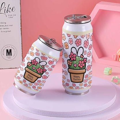 Easter 10oz Stainless Steel Tumbler with Lid & Straw-Double Wall Vacuum Insulated Travel Mug Rabbits Spring Flower Pink Water Bottle Coffee Beverage Drinks Cup - size: 10 Ounces