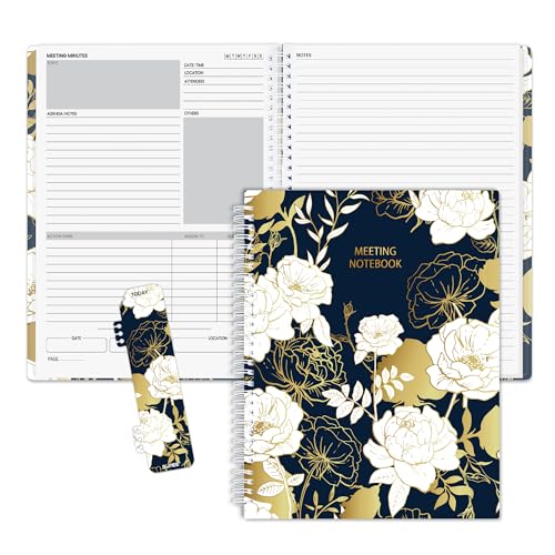 SUNEE Half Meeting Half Note - 8.5"x11" Professional Notebooks for Work - 160 Pages, A4 Size Project Planner, Spiral Meeting Agenda/Minutes Organizer for Women Men, Note Taking, Office & Business - color: Vintage Floral, size: A4 8.5"x11"
