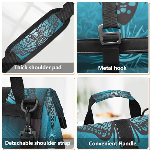 MNSRUU Insulated Lunch Bags Women Men, Skull Butterfly Portable Reusable Thermal Meal Tote Cooler Bag Organizer, Adjustable Shoulder Strap, Handle - color: Butterfly 137