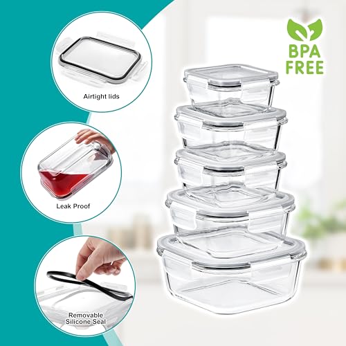 Sorbus Glass Meal Prep Containers, Dishwasher and Oven Safe Reusable Meal Prep Containers, Freezer Safe Glass Food Storage Containers with Airtight Lids - size: 14 Pack Set