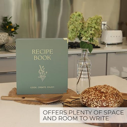 Aesthetic 8.5" x 11" Recipe Binder with Waterproof Cover - The Perfect Recipe Book with Plastic Sleeves to Write in Your Own Recipes - Quality Blank Cookbook Binder, Cards incl. - color: Sage Green, size: Large - 8.5x11"