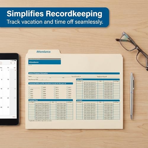 ComplyRight Attendance Folders, Landscape, Pack of 25 | 9-1/2" x 11-3/4", Document Filing Folder for Businesses, HR Employee Management Documentation Office Supplies - style: Attendance
