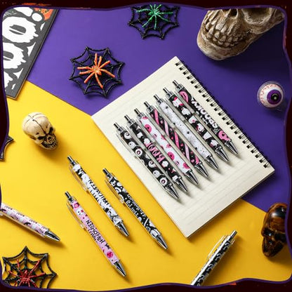 Cholemy 48 Pcs Halloween Pens Bulk Halloween Party Ballpoint Pens Retractable Novelty Boo Pink Pumpkin Ghost Skeleton Spider Gel Ink for Office Party Supplies - style: Pink Pumpkin