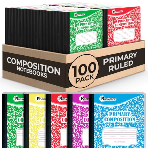 Rosmonde 100 Pack Bulk Composition Notebooks, Primary Ruled, Assorted Colors - size: 100 Pack