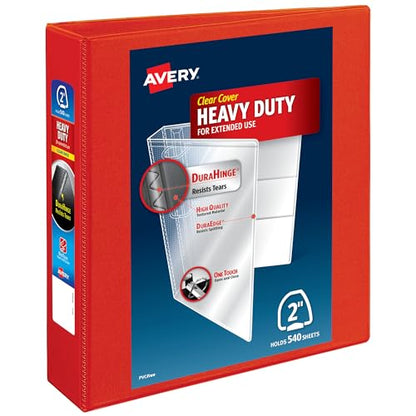 Avery Heavy-Duty View 3 Ring Binder, 2 Inch One Touch EZD Rings, 540-Sheet Capacity, 2.8 Inch Wide Spine, Versatile for Home, School, Office, 1 Red Binder (79225) - size: 0