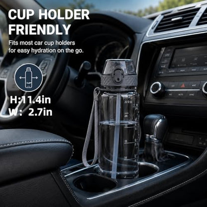 GOPPUS 32 oz Clear Water Bottle with Straw, BPA Free Tritan Water Bottle, Leakproof Clear Motivational Water Bottle, Wide Mouth Sports Water Bottle for Gym, Hiking, School, Office - color: C-Grey
