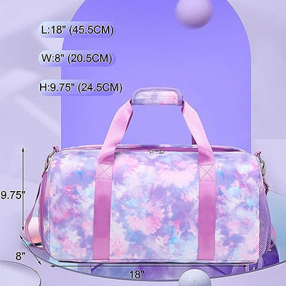Jumpopack Duffle Dance Bag for Girls - Ballet, Gymnastics & Sports - Sleepover & Overnight Bag with Shoe Compartment,Tie Dye Purple - color: Tie Dye Purple