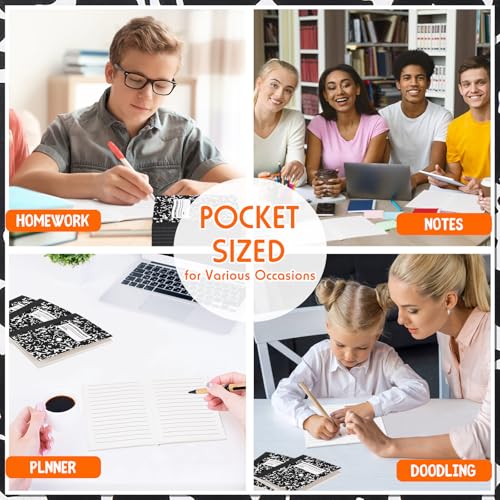 Fainne 100 Pack Mini Composition Notebook Bulk 4.5" x 3.3" Pocket Composition Books Small Narrow Ruled Compositions Note Pad Marble Journal Books for Students School College Office 60 Pages(Black) - color: Black