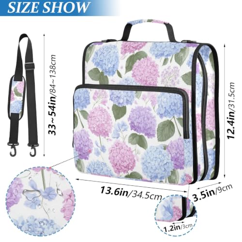 3 Ring Zipper Binder Hydrangea Flowers Binder Organizer Bag Expandable File Folder with Multi Pocket for School Office - color: Hydrangea Flowers