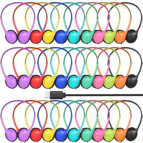 USB C Headphones Bulk 30 Pack for Classroom School Kids,USB Type C | Headphones Wired Class Set Compatible with Pad SmartphonesFor Boys Girls Students Travel Mixed Colors - size: 30 Pack