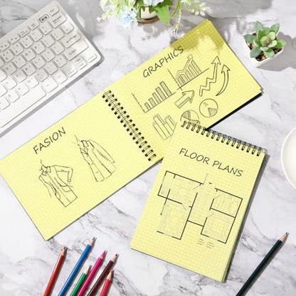 Engrowtic 2 Pack Graph Paper Spiral Notepad A5 Top Wirebound Notepad Grid Notebook Steno Pad Memo Notebook Grid Paper 140 Pages for Writing Sketching Drawing Office Supply(Black (internal Yellow)) - color: Black(internal Yellow)