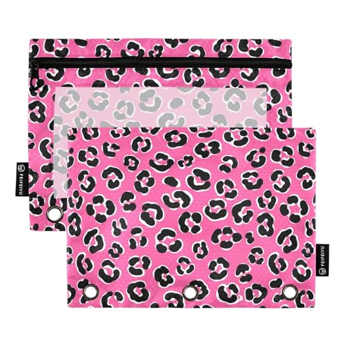 Emelivor Leopard Pink Pencil Pouch for 3 Ring Binder 2 Pack Binder Pencil Pouches Zippered Clear Pencil Case Cosmetic Bag for Storing College Office Supplies - color: 22-Leopard Pink