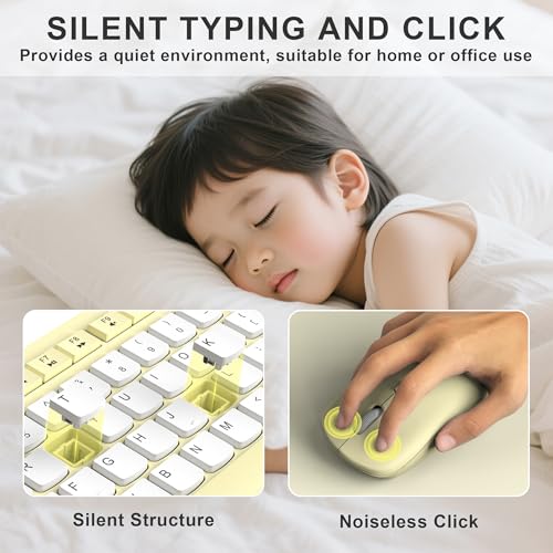 Wireless Keyboard and Mouse Combo, Full-Sized Wireless Keyboard and Adjustable DPI Mouse, 2.4GHz USB Receiver, Silent Keyboard and Mouse for PC, Windows, MAC, Desktop, Laptop (Canary Yellow-B) - color: Canary Yellow-B