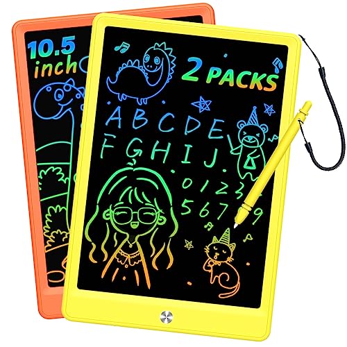 BUKEBU LCD Writing Tablet Doodle Board, Colorful Drawing Pad, Electronic Drawing Tablet, Drawing Pads,Travel Gifts for Kids Ages 3 4 5 6 7 8 Year Old Girls Boys (10.5 inch, Orange+Yellow) - color: Orange&yellow, size: 7"W x 10.4"H