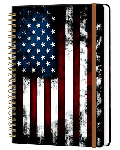 Spiral Journal Notebook for Women, Hardcover A5 College Ruled Notebook, 60 Sheet, Thick Paper, Cute Lined Journal for School, Office & Work, 6 x 8.4 in(Vintage American Flag) - color: Vintage American Flag