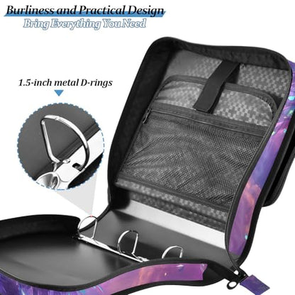 Colorful Phoenix Fly Purple Moon 3 Ring Zipper Binder with Shoulder Strap for School Office Organizer Storage