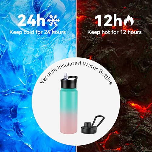 24oz Insulated Water Bottle with Straw Lid, Stainless Steel Metal Water Bottle with Straw & Wide Mouth Lid, Double Wall Vacuum Water Bottle for Hiking Camping, Bubble Gum 4 Pack - color: Bubble Gum, size: 24oz-4 Pack