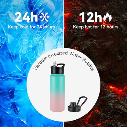 24oz Insulated Water Bottle with Straw Lid, Stainless Steel Metal Water Bottle with Straw & Wide Mouth Lid, Double Wall Vacuum Water Bottle for Hiking Camping, Bubble Gum 4 Pack - color: Bubble Gum, size: 24oz-4 Pack