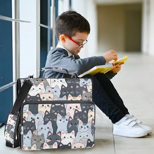 3 Ring Zipper Binder with Shoulder Strap Cat Cute Blue 1.5 inch Binders Keeper Large Capacity Multi Pockets for School Office Supplies - color: Multi605, size: Fit 500 Sheets