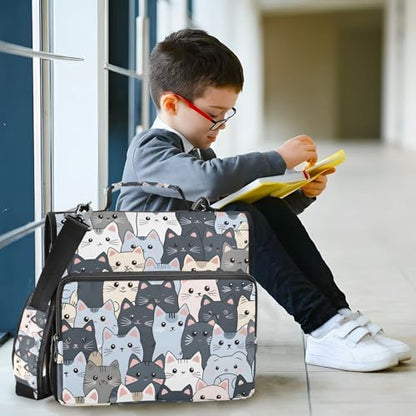 3 Ring Zipper Binder with Shoulder Strap Cat Cute Blue 1.5 inch Binders Keeper Large Capacity Multi Pockets for School Office Supplies - color: Multi605, size: Fit 500 Sheets