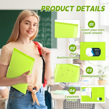 Henoyso 60 Pack Plastic Folders with Clear Front Pockets Bulk Heavy Duty File Folders with 2 Pockets and Card Slot for Student Teacher Back to School Supplies Office Presentation (Fluorescent Green) - color: Fluorescent Green