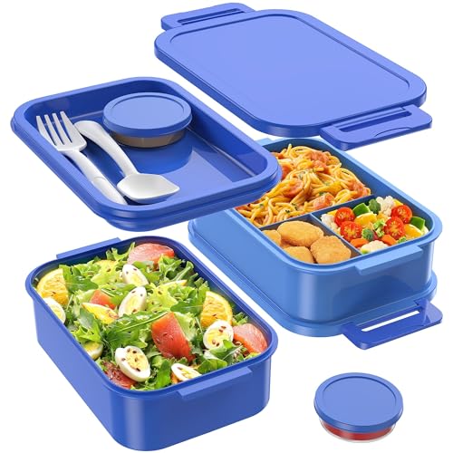 Jelife Adult Bento Lunch Box - 3 Layers Stackable Bento Lunch Box for Adults, 72oz Large All-in-One Bento Box Leak-Proof Lunch boxes with Utensil Sauce Containers, Ideal for Dining Out,Work, Blue - color: 4-Blue