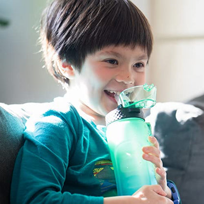 24 OZ Motivational Kids Water Bottle With Time Marker,Straw Lid,Leak Proof, Tritan BPA Free Sports Water Bottle Green-Blue(1 Lid) - color: Green Blue